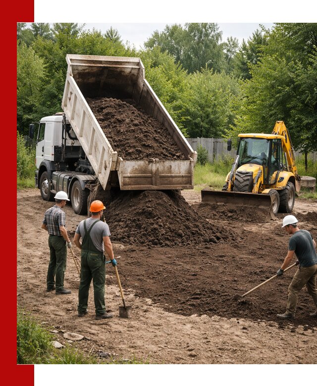 Доставка и укладка грунта для выравнивания участка в Карпинске