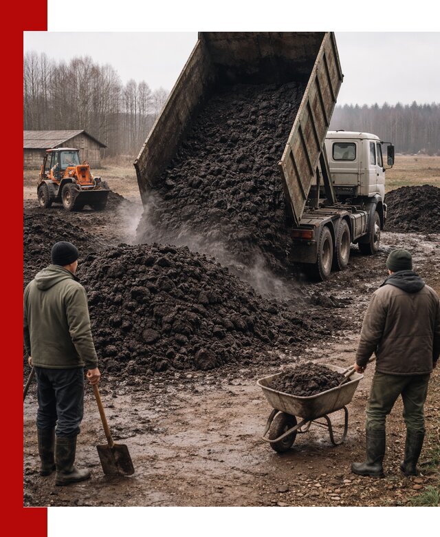 Доставка низинного торфа с разгрузкой и доставкой в Карпинске