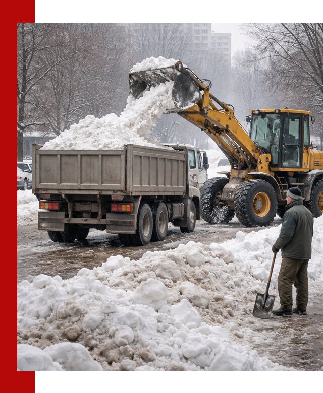 Вывоз снега грузовой техникой в Карпинске оперативно и чисто