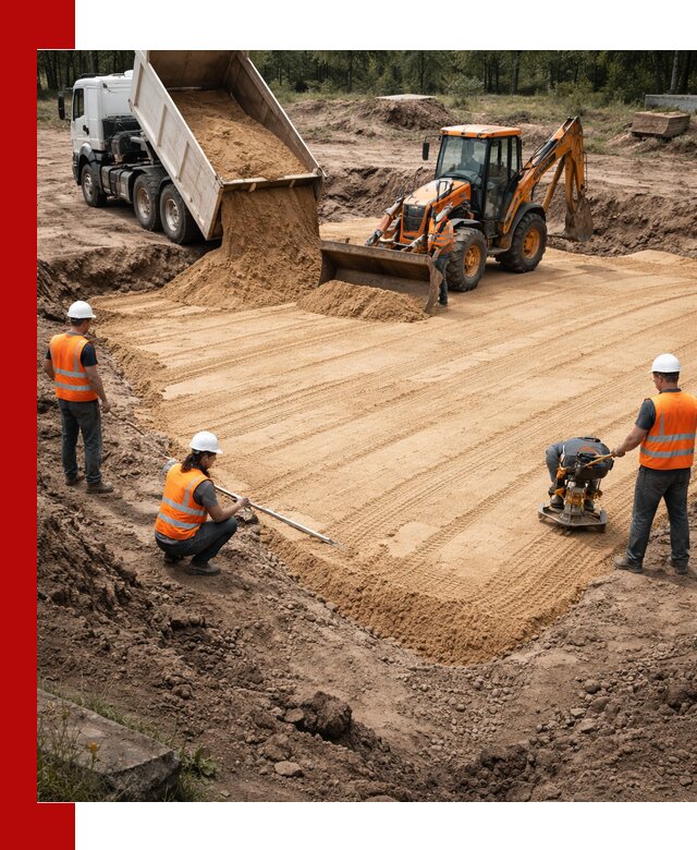 Устройство песчаной подушки для фундаментов и дорог в Карпинске